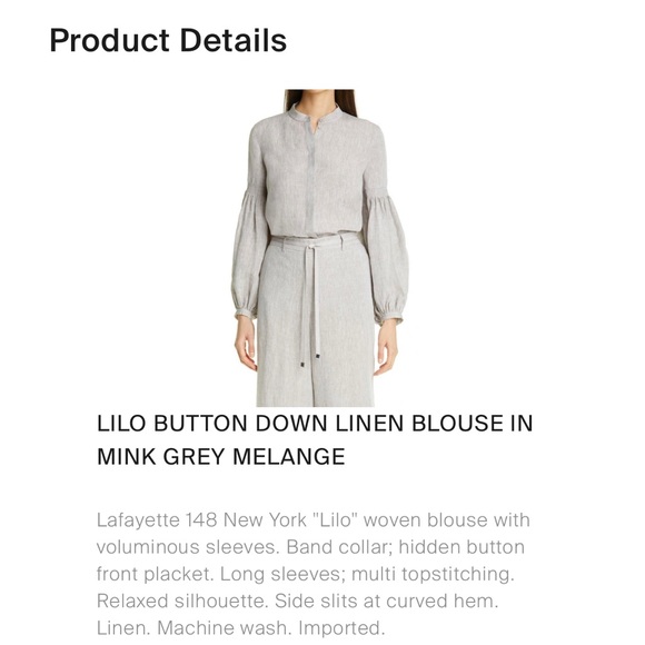 Lafayette 148 Lilo Button Down Linen Blouse in Mink Grey Melange.  Size M.  EUC. - Picture 15 of 16